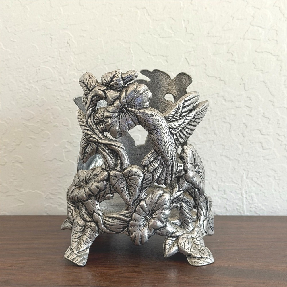 Vintage Carson Pewter Hummingbird Morning Glory Candle Jar‎ Holder Display 1996